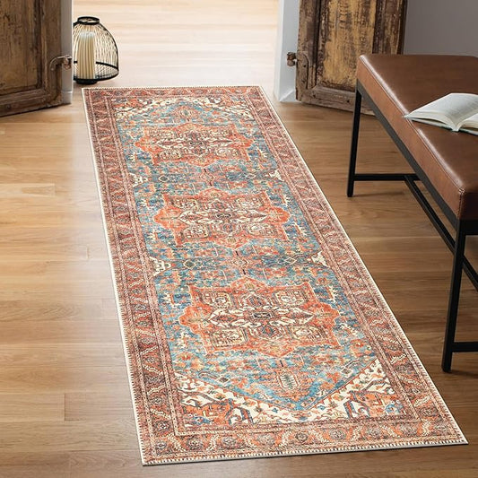 Keen Home Design 2x10 Rug - Machine Washable Runner with Non-Slip Backing, Ideal for Hallway, Entryway, Kitchen, Laundry Room - Vintage, Easy Clean, Durable, Low Pile Rug - (2'6" x 10')