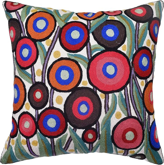 Floral Poppy Pillow Cover White Red Floral Outdoor Pillowcase Suzani Accent Chair Cushion Flower Accent Couch Pillowsham Boho Florals Chair Hand Embroidered 18x18 Inch