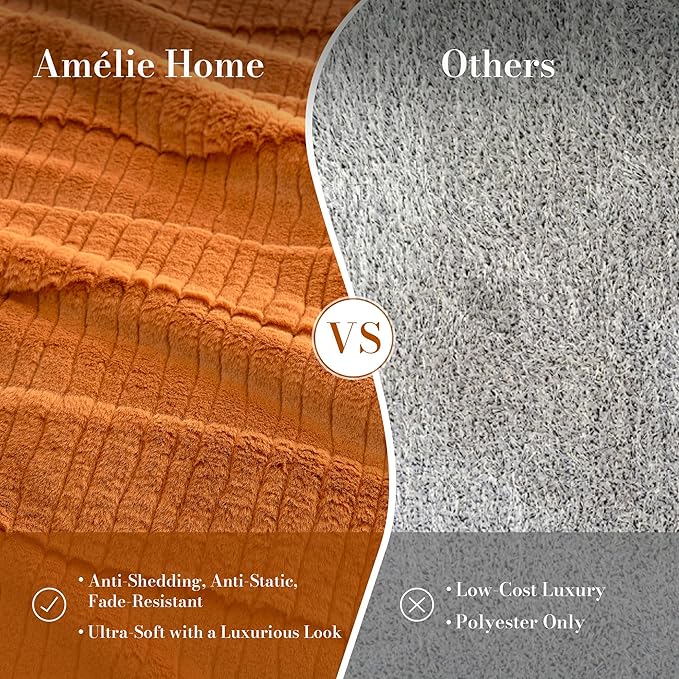 Amélie Home Luxury Striped Faux Fur Throw Blanket for Couch, Embossed Split Fur Cozy Fuzzy Fluffy Luxurious Soft Plush Sofa Chair Bed Gift Blankets for Women Men Wife Friend, 60"x80", Brown
