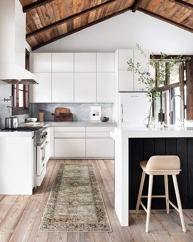 Loloi Layla Collection LAY-03 Olive/Charcoal 2'-3" x 3'-9" .13" Thick Accent Rug, Soft, Durable, Vintage Inspired, Distressed, Low Pile, Non-Shedding, Easy Clean, Printed, Living Room Rug