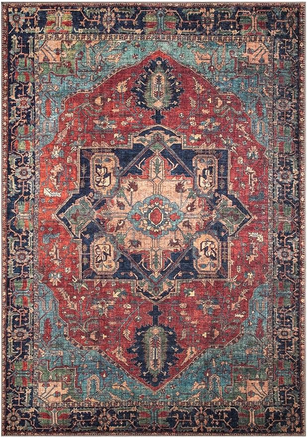 Keen Home Design 8x10 Rug - Machine Washable Area Rug with Non-Slip Backing, Ideal for Living Room, Dining Room, Bedroom - Vintage, Easy Clean, Durable, Low Pile Rug - (8' x 10')