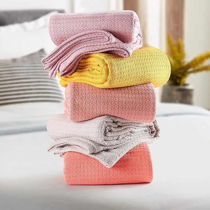 Elvana Home 100% Cotton Bed Blanket, Breathable Bed Blanket Twin Size, Cotton Thermal Blankets Twin, Perfect for Layering Any Bed for All Season, Beige