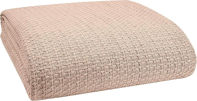 Elvana Home 100% Cotton Bed Blanket, Breathable Bed Blanket Full - Queen Size, Cotton Thermal Blankets Full - Queen, Perfect for Layering Any Bed for All Season, Beige