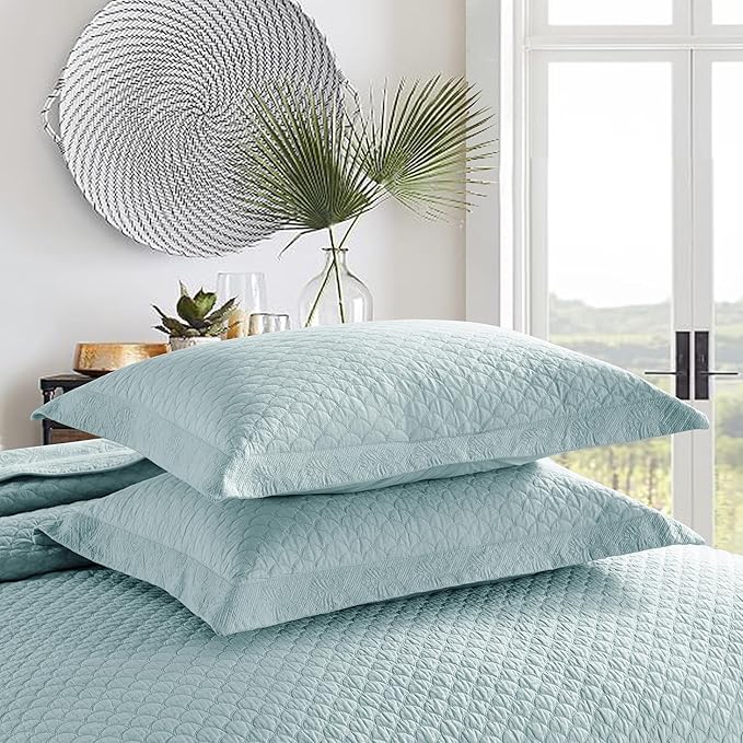 MarCielo 3-Piece 100% Cotton Oversized Bedspread Lightweight Quilt Coverlet Embroidery Farmhouse Bedding Set (TM Mint Green, Oversized Queen (100"x106"))