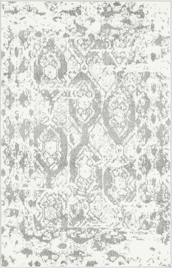 Unique Loom Rosso Collection Vintage, Geometric, Bohemian, Traditional, Distressed, Southwestern Area Rug, Rectangular 4' 0" x 6' 0", Light Gray/Ivory