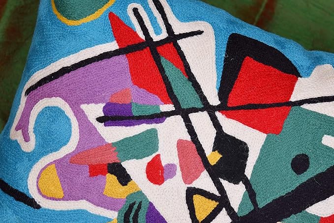 Kandinsky Modern Pillow Cover - Blue Painting | Abstract Throw Pillows | Modern Chair Cushion| Contemporary Accent Pillows | Mid Century Chair Cushions | Handmade Wool Size 18x18