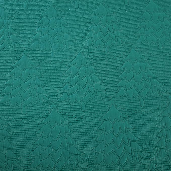 MarCielo 3-Piece Christmas Quilt 100% Cotton Oversized Bedspread Lightweight Coverlet Embroidery Christmas Tree Pattern Bedding Set(TC Emerald, Oversized Queen (100"x106"))