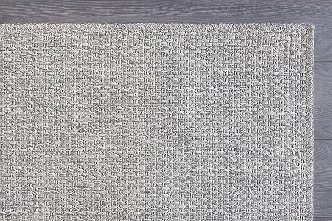 CAMILSON Easy Jute Rug 8x10, Indoor Outdoor Grey Color Area Rugs for Living Room Farmhouse Patio and Kitchen Rug, Solid Boho Woven Design, Easy-Cleaning, Washable Outside Carpet Alfombras (8 x 10)