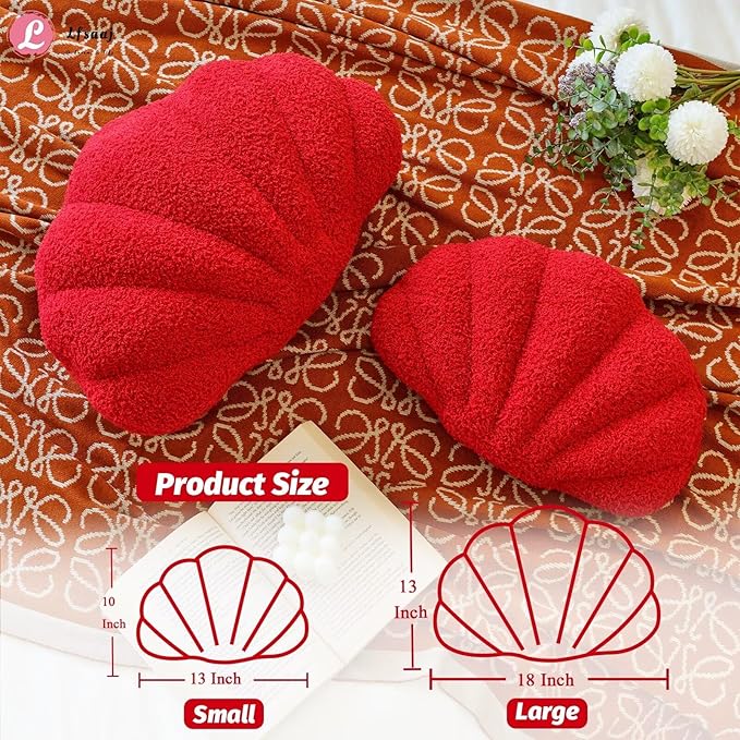 Red Seashell Throw Pillows, Shell Shaped Throw Pillows, 13 Inch Soft Home Decorative Pillow Plush Cushion for Bed Couch Living Sofa Room Decor Accent Throw Pillow