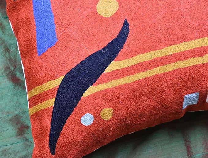 Kandinsky Modern Pillows Cover- Orange | Mid Century Chair Cushions | Abstract Throw Pillows | Contemporary Pillowcase | Modern Couch Pillows | Needlepoint Accent Cushion | Wool Size 18x18