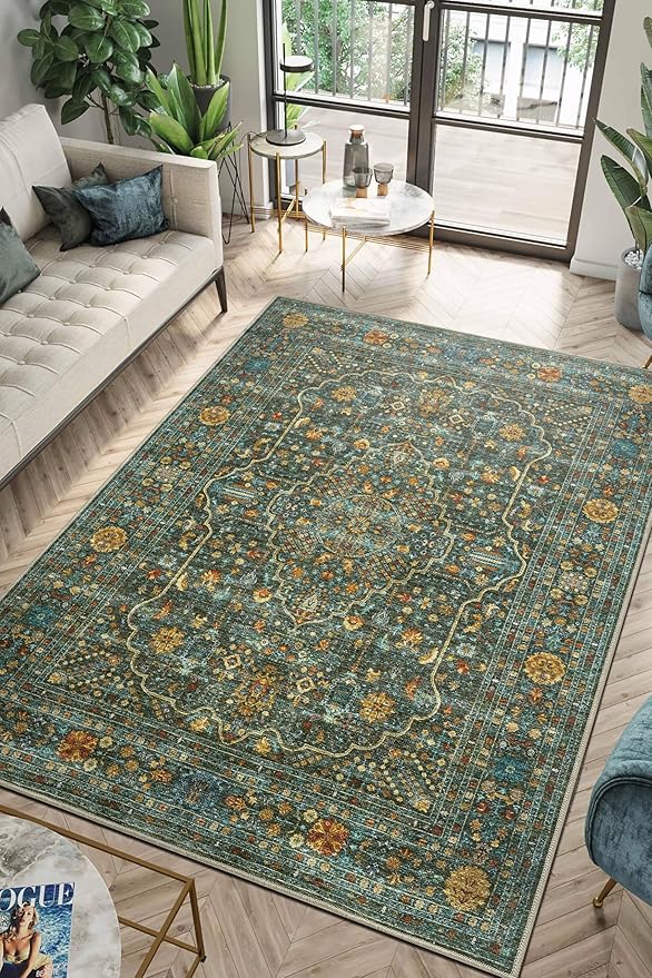Keen Home Design 9x12 Rug - Machine Washable Area Rug with Non-Slip Backing, Ideal for Living Room, Dining Room, Bedroom - Vintage, Easy Clean, Durable, Low Pile Rug - (9' x 12')