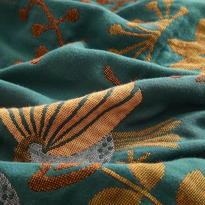 Boho Throw Blanket for Couch Sofa Bed, 100% Cotton Woven Quilt with Tassel 60”x80”, Super Soft Muslin Blanket with Bird Printed, Decorative Reversible Bed Blanket/Cover for All Seasons