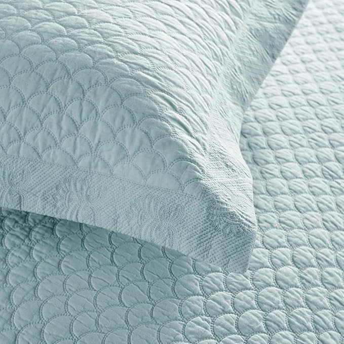 MarCielo 3-Piece 100% Cotton Oversized Bedspread Lightweight Quilt Coverlet Embroidery Farmhouse Bedding Set (TM Mint Green, Oversized Queen (100"x106"))