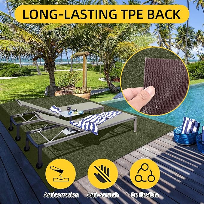 Marine Carpet,5 FT x 20 FT Olive Green Indoor Outdoor Carpet 0.2" Thick with Water-Proof TPE Backing, Non-Slide for Home, Patio, Porch, Deck