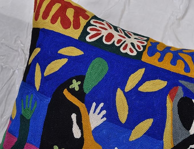 Matisse Decorative Pillow Cover - Music Modern Chair Cushion| Modern Farmhouse Pillows | Flower Outdoor Pillow | Mid Century Chair Cushions |Hand Embroidered Wool Size 18x18