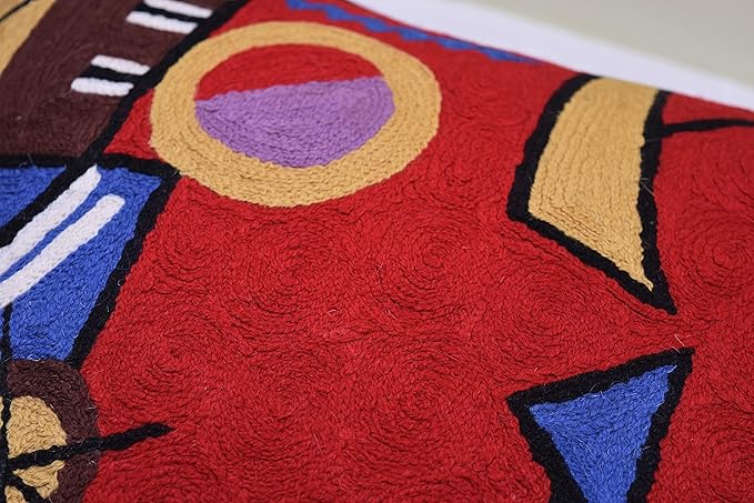 Kandinsky Red Abstract Pillow Cover Gegen Modern Pillowcase Scarlet Reds Abstract Chair Cushion Contemporary Pillow Farmhouse Pillows Couch Handembroidered Wool Size 18x18