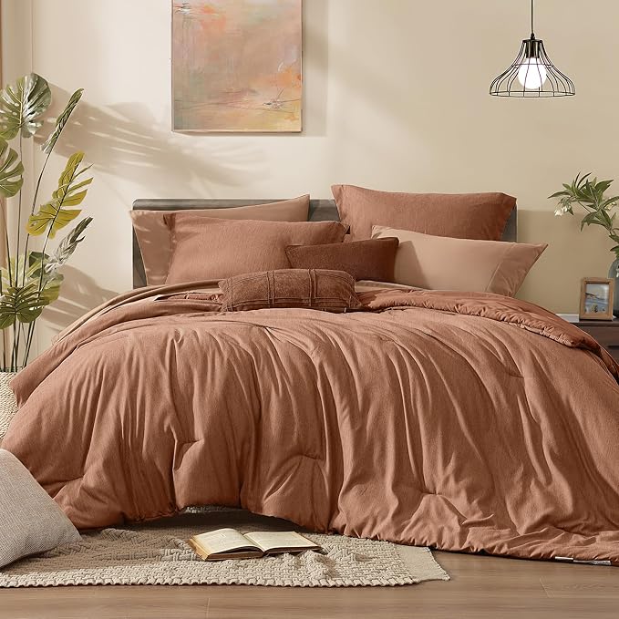 Monbix Full Size Comforter Set, Autumn Leaf Bedding Comforter for Full Size Bed Set Reversible, Bedding Sets Full 7 Pieces, Cationic Dyeing Bed in a Bag with Comforter, Sheets, Pillowcases & Shams