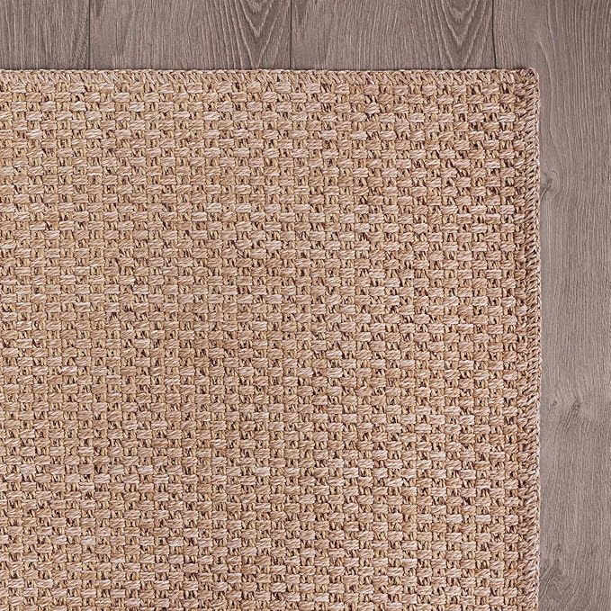 CAMILSON Easy Jute Rug 9x12, Large Indoor Outdoor Natural Color Farmhouse Area Rugs for Living Room Patio and Kitchen Rug, Solid Boho Woven Design, Easy-Cleaning, Washable Outside Carpet (9 x 12)