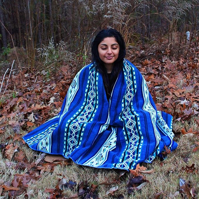 Inca Aztec Throw, Queen, King Blanket | Southwest Indian Navajo Boho Style | Native Cover for Camping, Bedding, Couch, Vanlife | Faux Alpaca, Lightweight, Hypoallergenic (Teal, Queen)