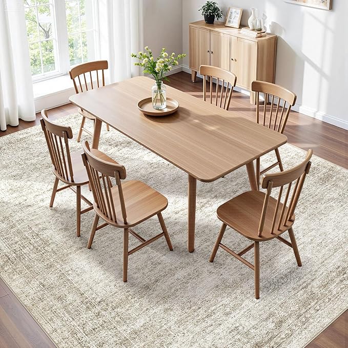 Washable Area Rugs for Living Room -7x9 Neutral Vintage Distressed Floral Farmhouse Boho Large Soft Floor Rug Indoor Non Slip Carpet for Living Room Bedroom Dining Room Office-Beige