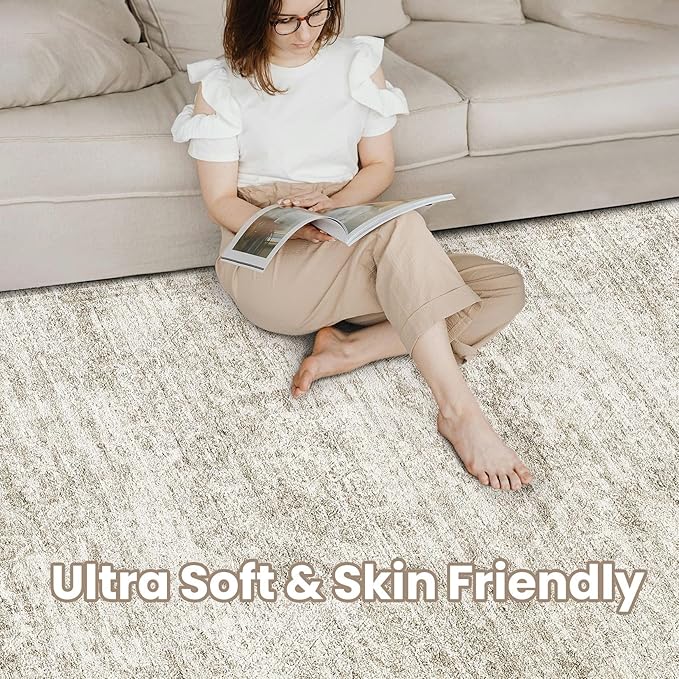 Washable Area Rugs for Living Room -10x13 Neutral Vintage Distressed Floral Farmhouse Boho Large Soft Floor Rug Indoor Non Slip Carpet for Living Room Bedroom Dining Room Office-Beige