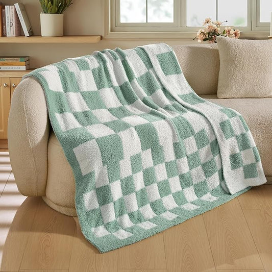 Joiedomi Throw Blanket for Couch, Sage Green Checkered Knitted Blankets Gifts for Women Mom Girls, Cozy Cute Soft Throw Home Room Decor Aesthetic Women Mothers Birthday Gifts 50x70 Inches