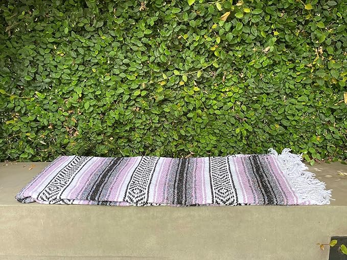 Del Mex Classic Mexican Blanket, Large Authentic Woven Falsa Throw (70"x50"), Artisan Southwest Décor for Beach, Yoga, Outdoors (Lavender)