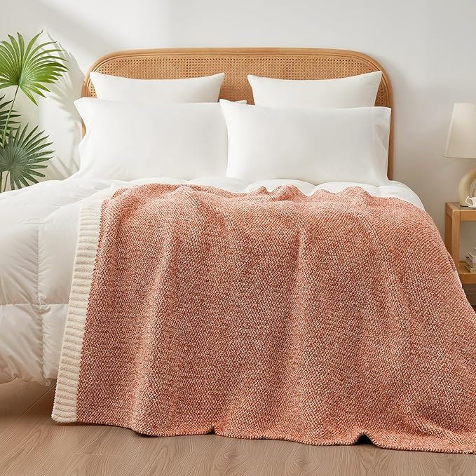 Snuggle Sac Orange Fall Throw Blanket for Couch, Oversized Throw XL Super Soft Warm Blankets Cozy Knit Fuzzy Throws for Sofa, Bed, Living Room, Heather Orange, 50x70 inches