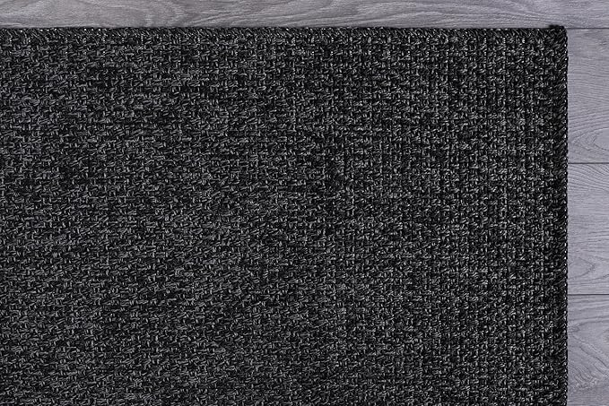 CAMILSON Easy Jute Rug 4x6, Indoor Outdoor Dark Gray Black Farmhouse Area Rugs for Living Room Patio and Kitchen Rug, Solid Boho Woven Design, Easy-Cleaning, Washable Outside Carpet Alfombras (4 x 6)