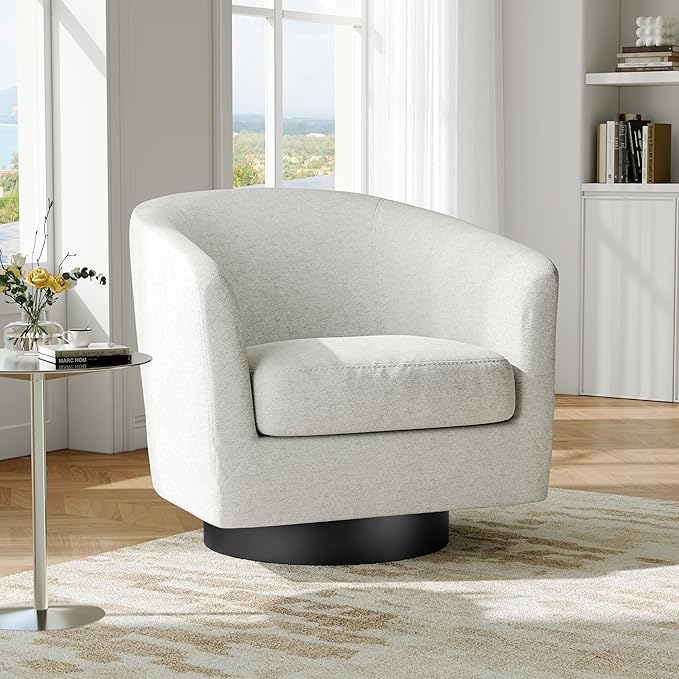Swivel Barrel Accent Chair, Modern Round Chenille Fabric Arm Chair for Living Room, Bedroom, Comfy Club Reading Chairs for Adults（Chenille Fabric, Beige, Set of 2