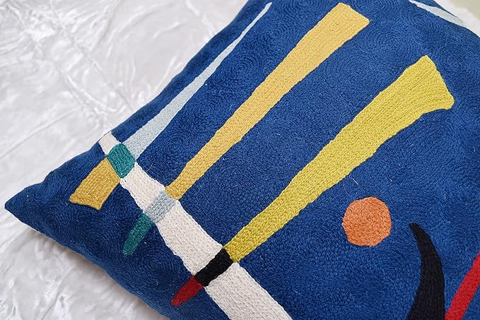 Kandinsky Abstract Pillow Cover - Blue | Modern Throw Pillows | Contemporary Chair Pillow | Modern Farmhouse Pillows | Modern Couch Pillow | Needlepoint Accent Cushion | Size 18x18