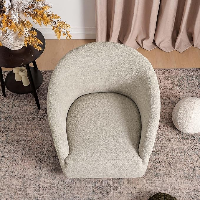 KINWELL 32" Wide Modern Boucle Swivel Barrel Chair, No Assembly Round Upholstered Swivel Accent Armchair for Living Room, Bedroom, Office (Oatmeal)