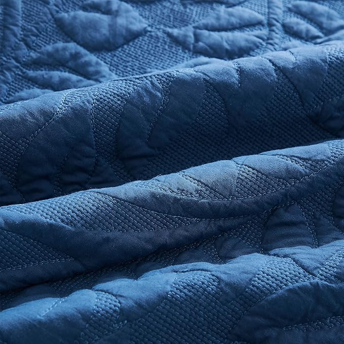 MarCielo 3-Piece 100% Cotton Oversized Bedspread Lightweight Quilt Coverlet Embroidery Farmhouse Bedding Set T0 (Midtone Blue, Oversized Queen (100"x106"))