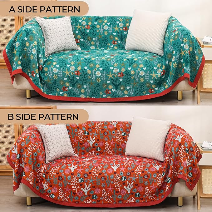 Boho Throw Blanket 80''x90'',100% Cotton Blankets for Couch Bed,Cotton Quilt Travel Muslin Blankets Farmhouse Home Decor Soft Lightweight Picnic Blanket