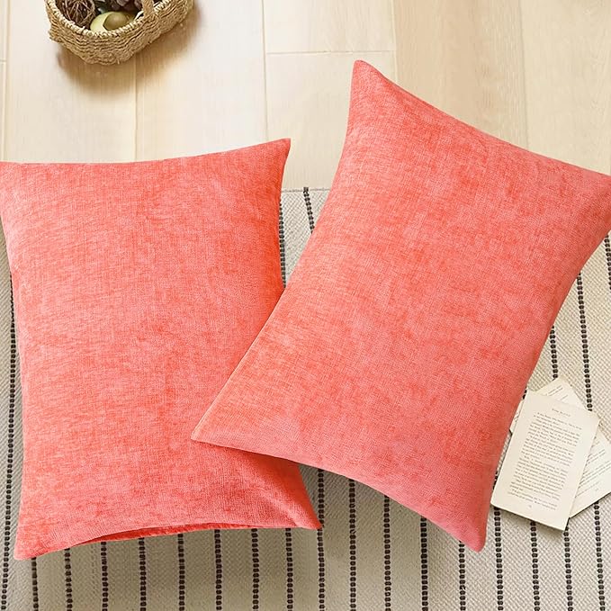 CaliTime Throw Pillow Covers Decorative 20 X 26 Inches Pack of 2 Cozy Chenille Standard Pillow Shams Cases for Couch Sofa Bed Living Room Home Living Coral