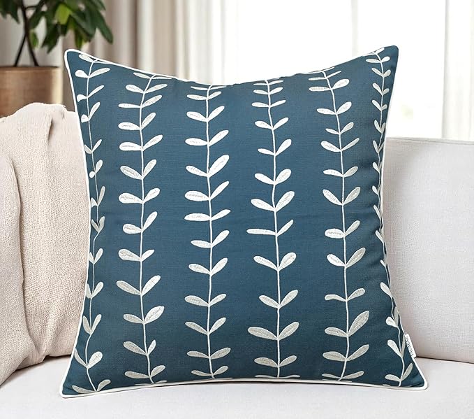 VAGMINE Embroidered Lollipop Pillow Cover - 20x20 Inches Square - 100% Cotton Teal Decorative Cushion Cover - Subtle Modern Pattern - Vibrant Accent for Sofa, Bed, Chair, Living Room