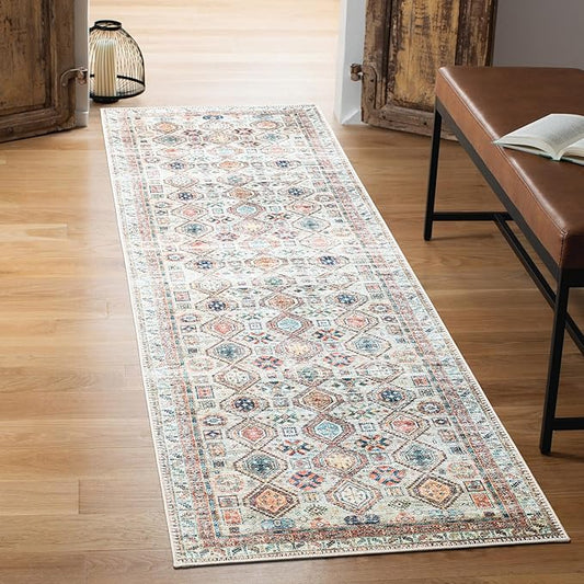Keen Home Design 2x12 Rug - Machine Washable Runner Rug with Non-Slip Backing, Ideal for Hallway, Entryway, Kitchen, Laundry Room - Vintage, Easy Clean, Durable, Low Pile - (2'6" x 12')