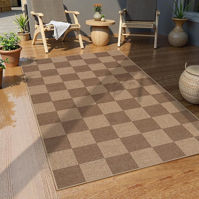 Lahome Checkered Easy Jute Entryway Rug, Washable Rugs 3x5 for Living Room Farmhouse Carpet, Non Slip Indoor Outdoor Door Mat Checkerboard Throw Carpet for Entry Patio Guestroom Deck