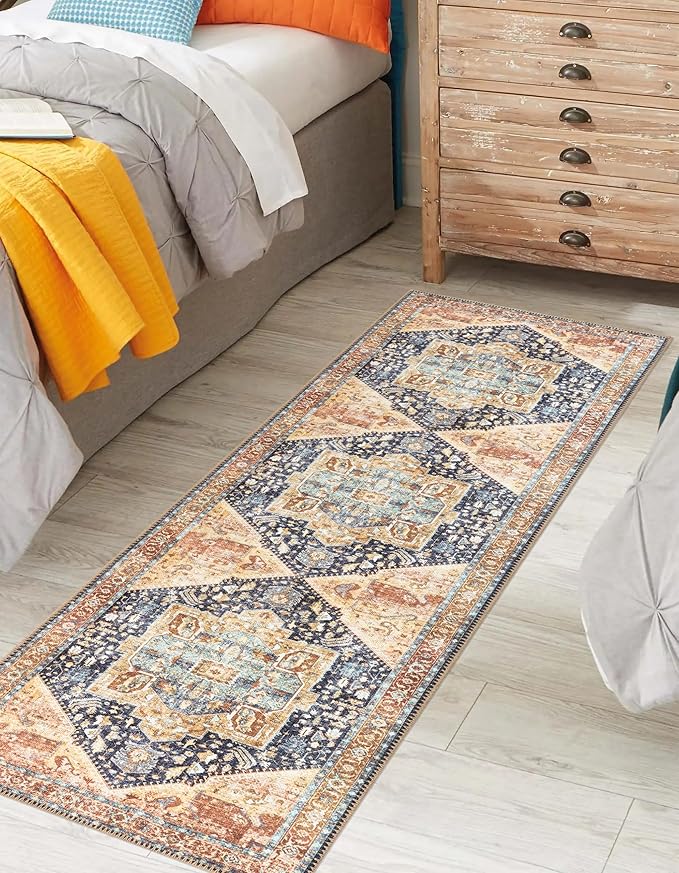 Keen Home Design 2x7 Rug - Machine Washable Runner Rug with Non-Slip Backing, Ideal for Hallway, Entryway, Kitchen, Laundry Room - Vintage, Easy Clean, Durable, Low Pile Rug - (2'6" x 7')
