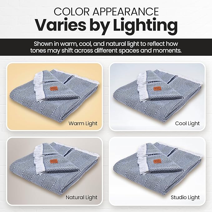 Gold Case Throw Blanket for Couch – 100% Recycled Turkish Cotton Blankets & Throws – Elegant Decorative Throw Blankets for Living Room Sofa – Woven Throws for Couch – Elegant Navy Blue – 50x60