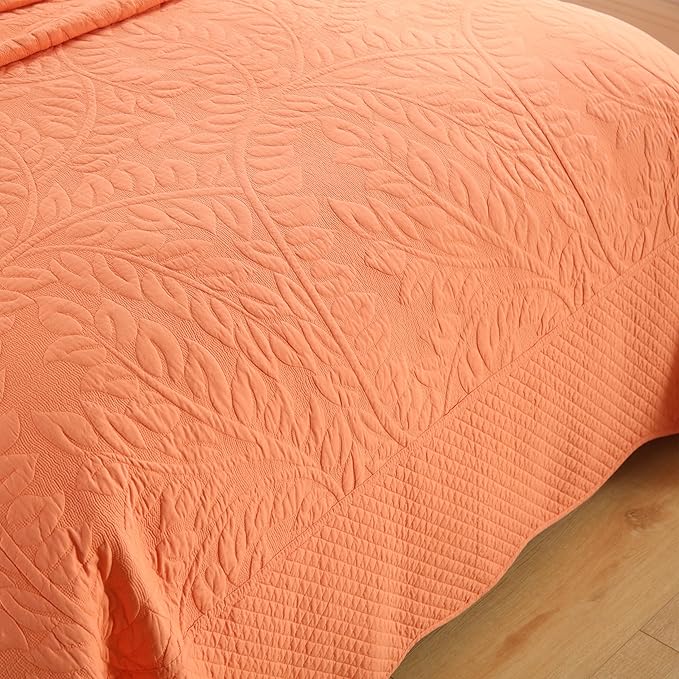 MarCielo 3-Piece 100% Cotton Oversized Bedspread Lightweight Quilt Coverlet Embroidery Farmhouse Bedding Set T0 (Salmon, Oversized King (118"x106"))