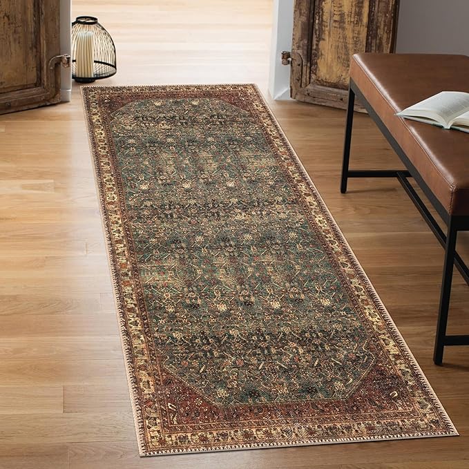 Keen Home Design 2x10 Rug - Machine Washable Runner with Non-Slip Backing, Ideal for Hallway, Entryway, Kitchen, Laundry Room - Vintage, Easy Clean, Durable, Low Pile Rug - (2'6" x 10')