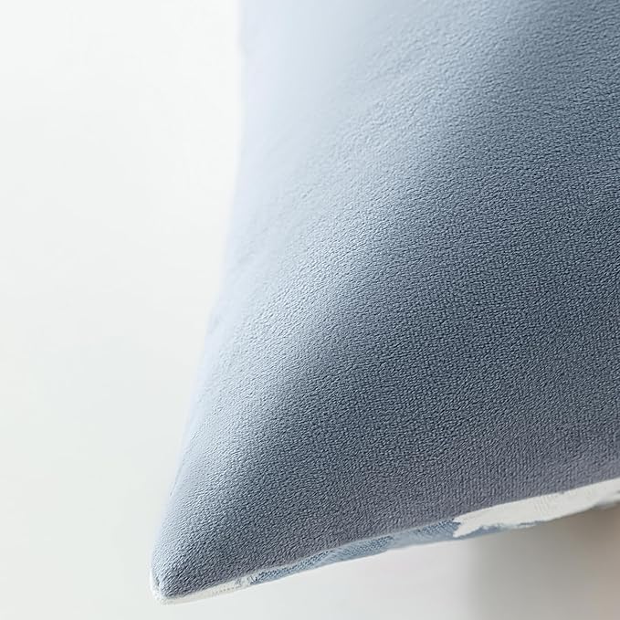 Jacquard Throw Pillow Covers 18x18 Inch Set of 2 - Vintage Floral Boho Pillow Cases with Botanical Pattern | Farmhouse Decor for Couch Living Room | Soft Textured Neutral Trio Dusty Blue 18" x 18"