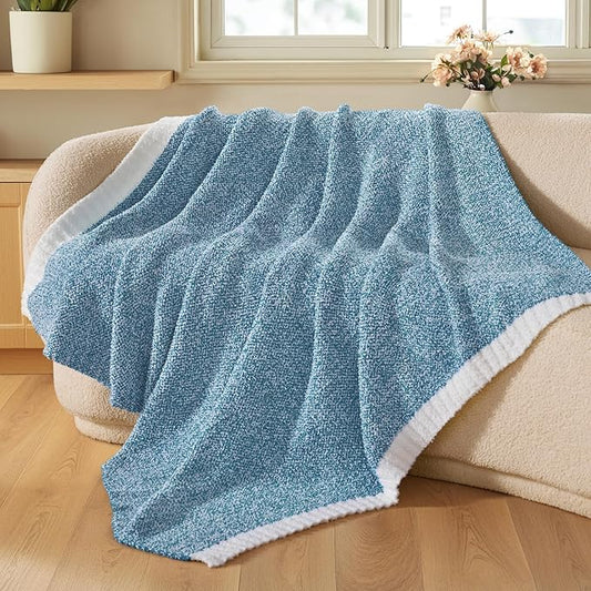 Joiedomi Throw Blanket for Couch Bed Sofa, Blue Knitted Blankets Gifts for Women Mom Girls, Cozy Cute Soft Throw Home Room Decor Aesthetic for Women Mothers Birthday Gifts 50x70 Inches