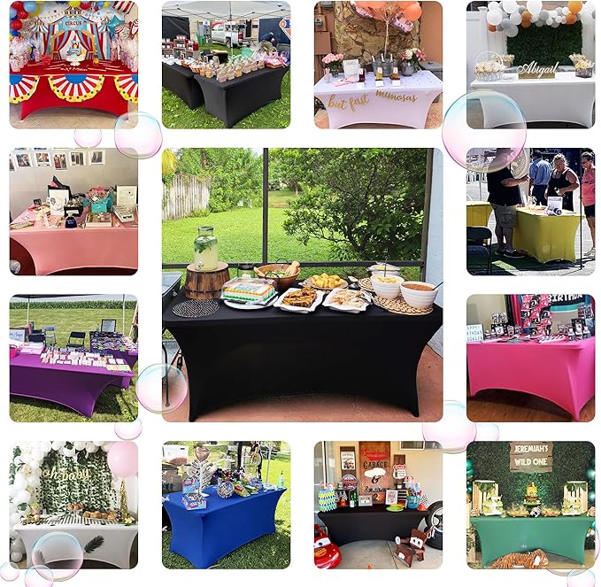 ABCCANOPY 4 Pack 8 FT Black Spandex Table Cover Stretch Fitted Wrinkle Resistant Tablecloth Reuse for Rectangular Folding Table Patry Event Wedding Banquet Protector