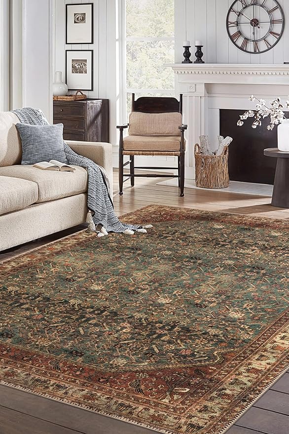 Keen Home Design 10x14 Rug - Machine Washable Area Rug with Non-Slip Backing, Ideal for Living Room, Dining Room, Bedroom - Vintage, Easy Clean, Durable, Low Pile Rug - (9'7" x 14')