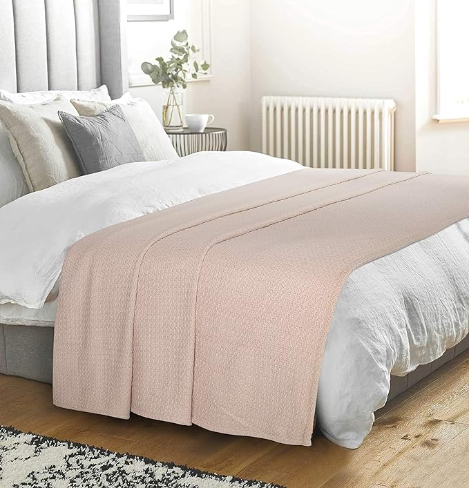 Elvana Home 100% Cotton Bed Blanket, Breathable Bed Blanket King Size, Cotton Thermal Blankets King, Perfect for Layering Any Bed for All Season, Beige