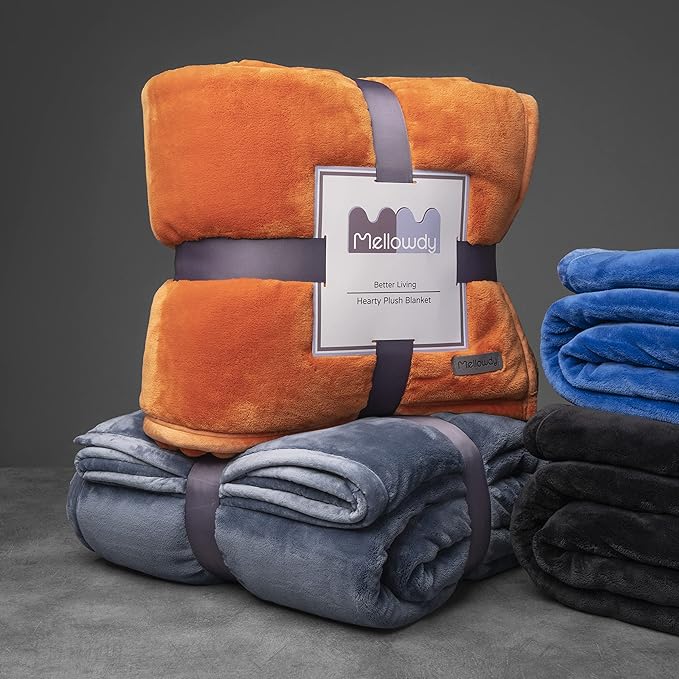 Mellowdy Extra Thick Hearty Plush Flannel Blanket (Burnt Orange, 60x80) - 500GSM Twin Size Warm Blanket for Winter, Fall | Soft, Fluffy, Cuddly, Perfect for Bed, Oversized Throw for Couch, Sofa