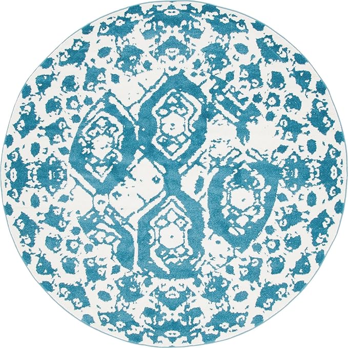 Unique Loom Rosso Collection Vintage Traditional Distressed Blue Round Rug (8' 0 x 8' 0)