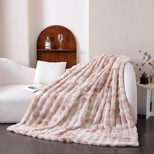 UKELER Camel Large Fluffy Bed Blankets Throws Twin Size, Cozy Shaggy Faux Fur Blanket Soft Plush Thick Throw Blanket for Bed, Couch, Sofa, Office, Camping 60''x80''